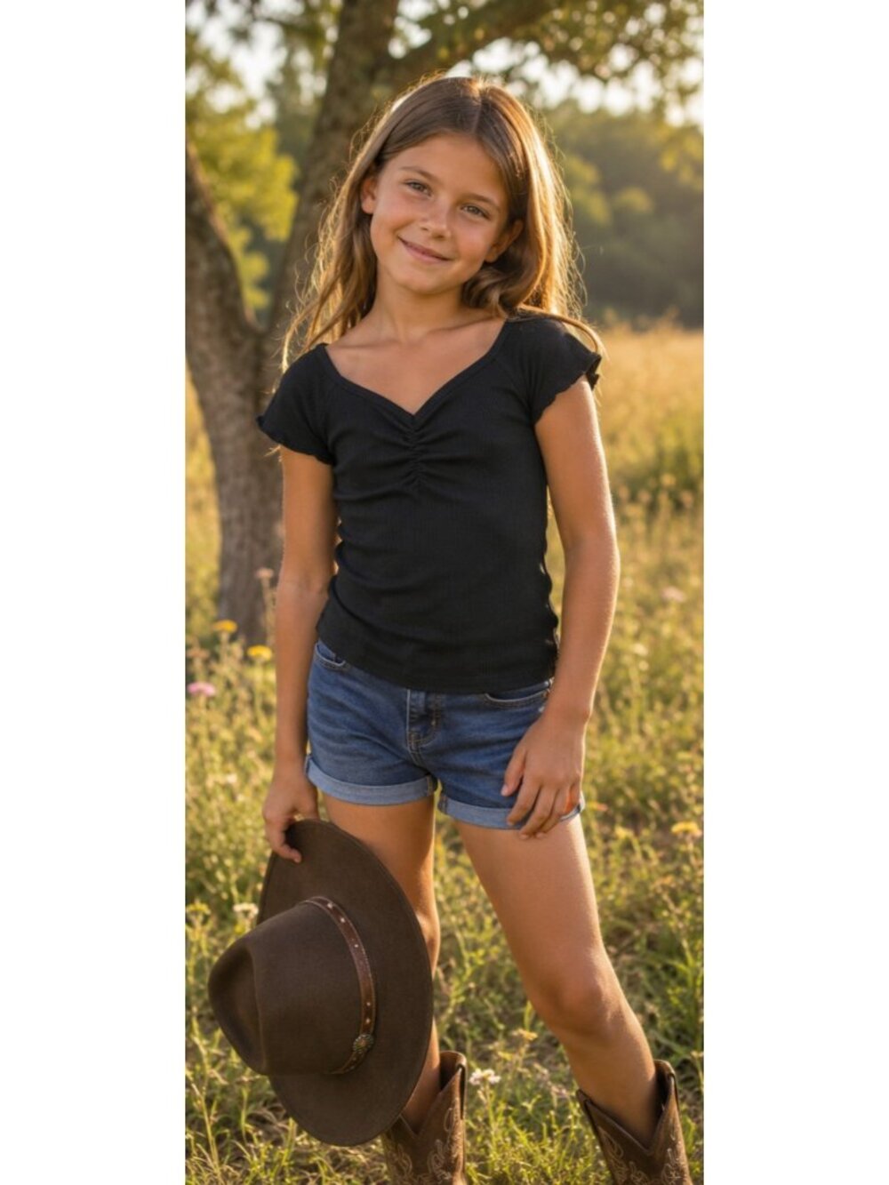 Art Class Girls’ Black Ribbed Tee Size M (8)